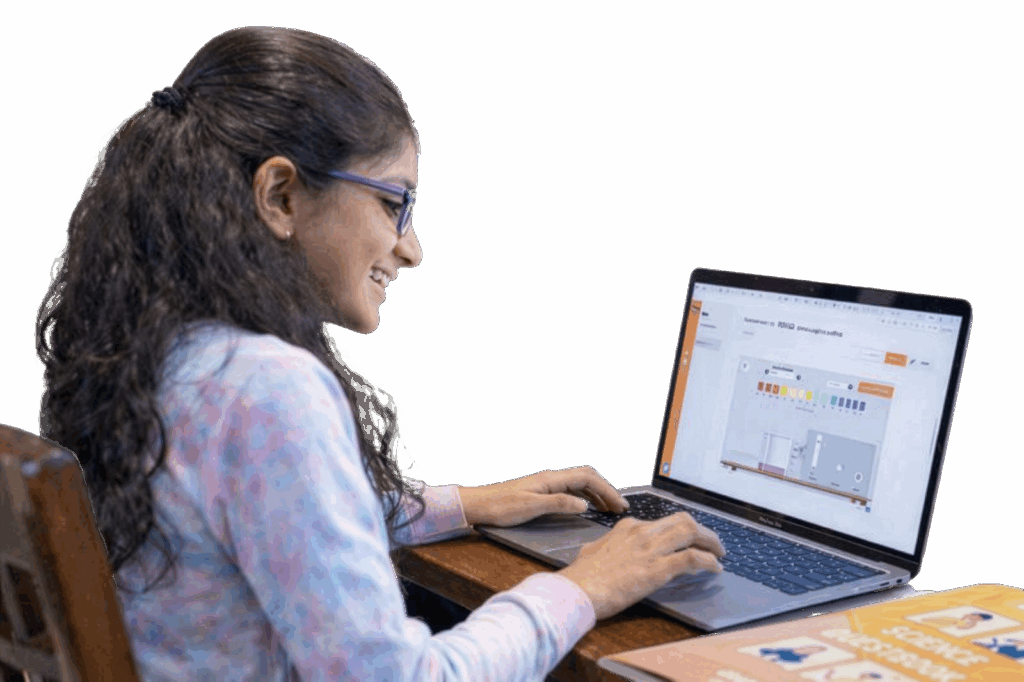 Teacher using Xperimentor App on device for classroom science in India